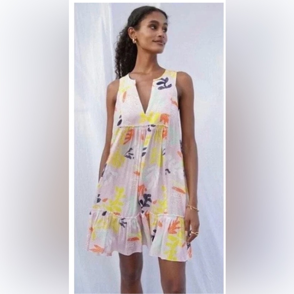 Lemlem by Liya Kebede Reef Bib Mini Dress Pink Print Size M